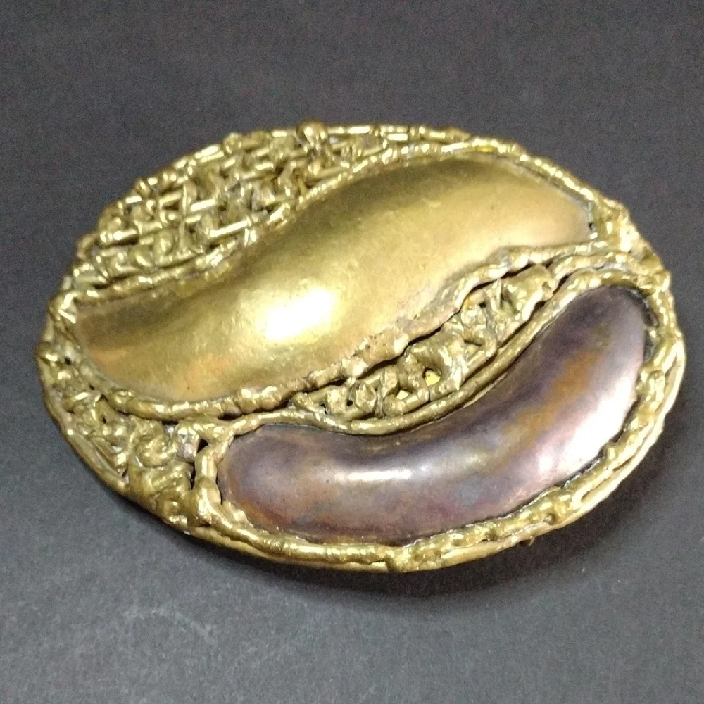 Brass and Copper Brutalist Belt Buckle Vintage
